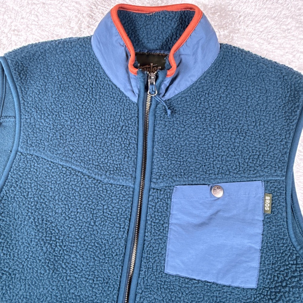 Howler Bros Chisos Fleece Vest Mens M Blue Nylon Trim Sherpa Full Zip Outdoor